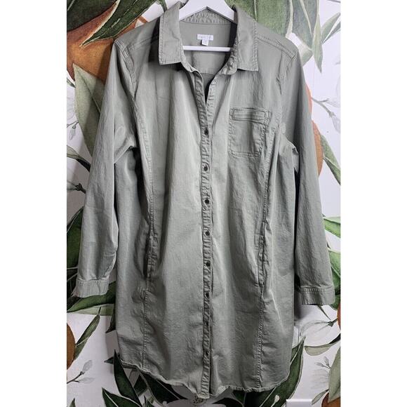 J Jill Live in Chino Size 18 Missy Green Button Front Long Sleeve Dress Cotton - Picture 1 of 6